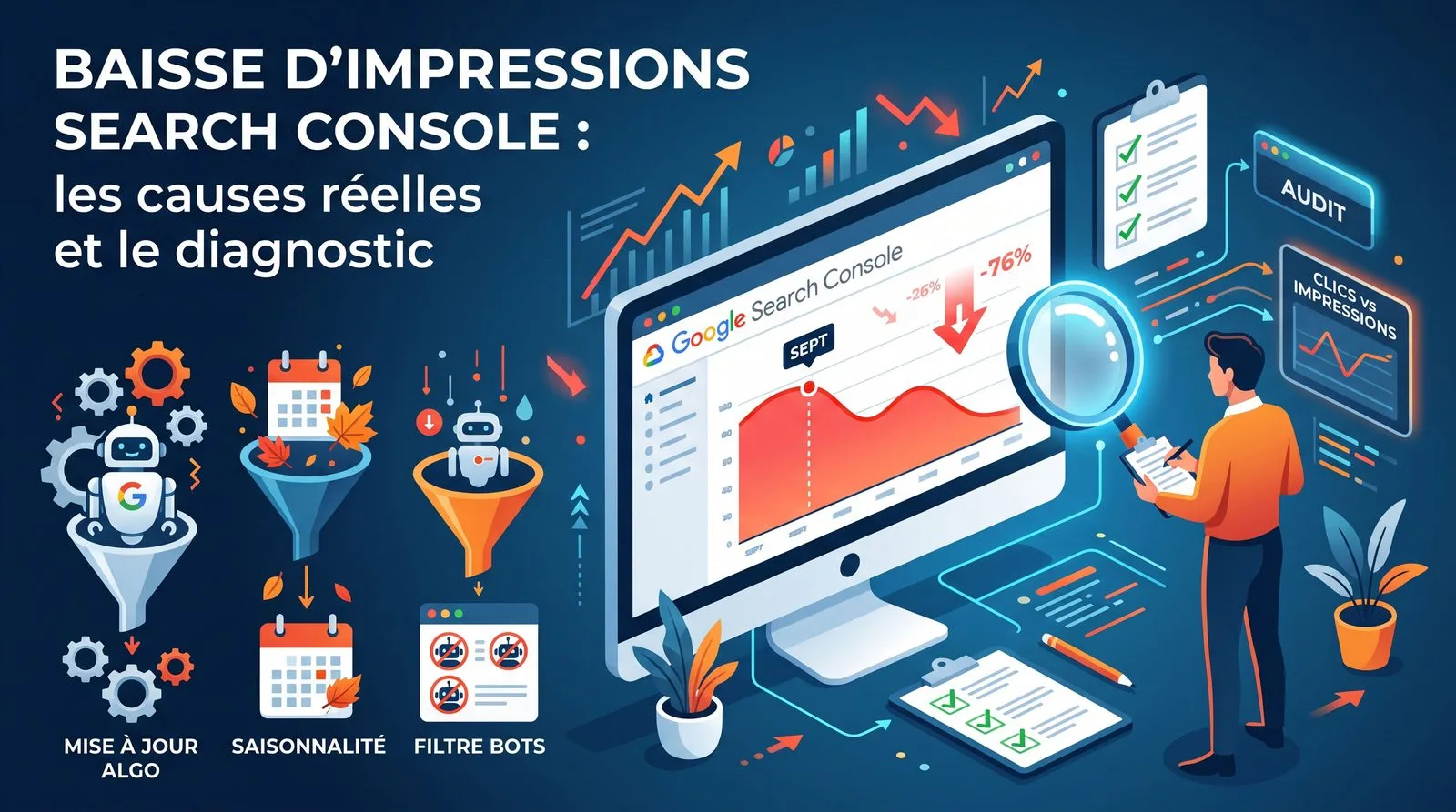 Baisse dimpressions Search Console Pourquoi vos impressions Search Console baissent depuis la rentrée 2026 : le vrai diagnostic